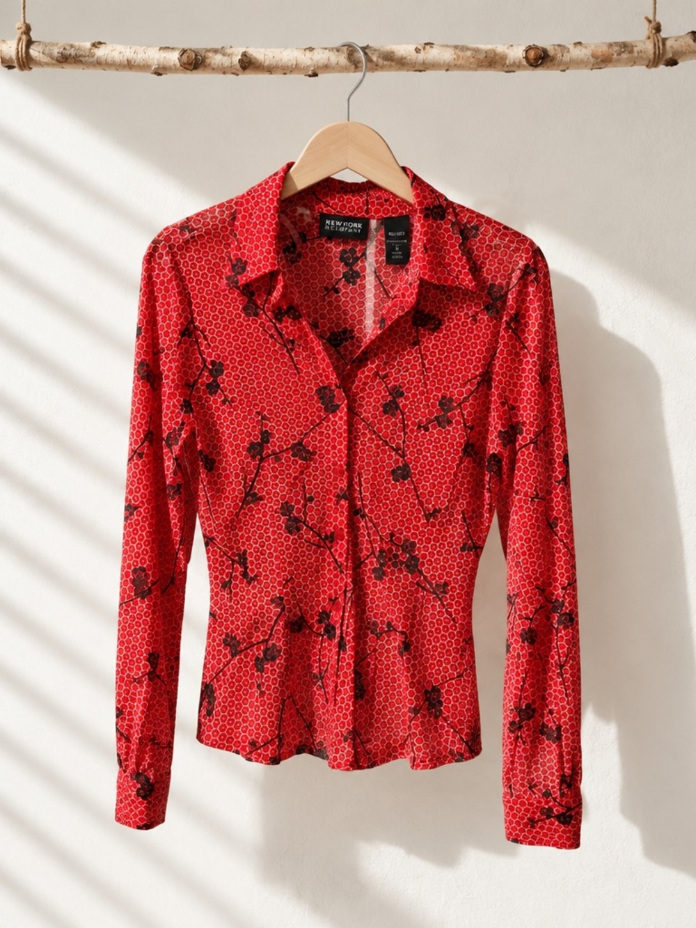 NEW YORK & COMPANY Red Floral Button-Down Shirt